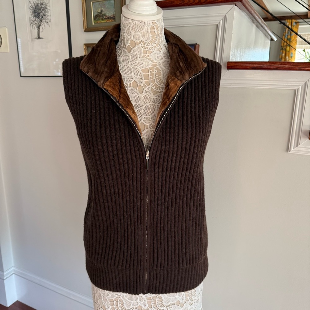 AGNONA Reversible Ribbed Cashmere & Mink Vest Sz 50 Made in Italy - Picture 2 of 7